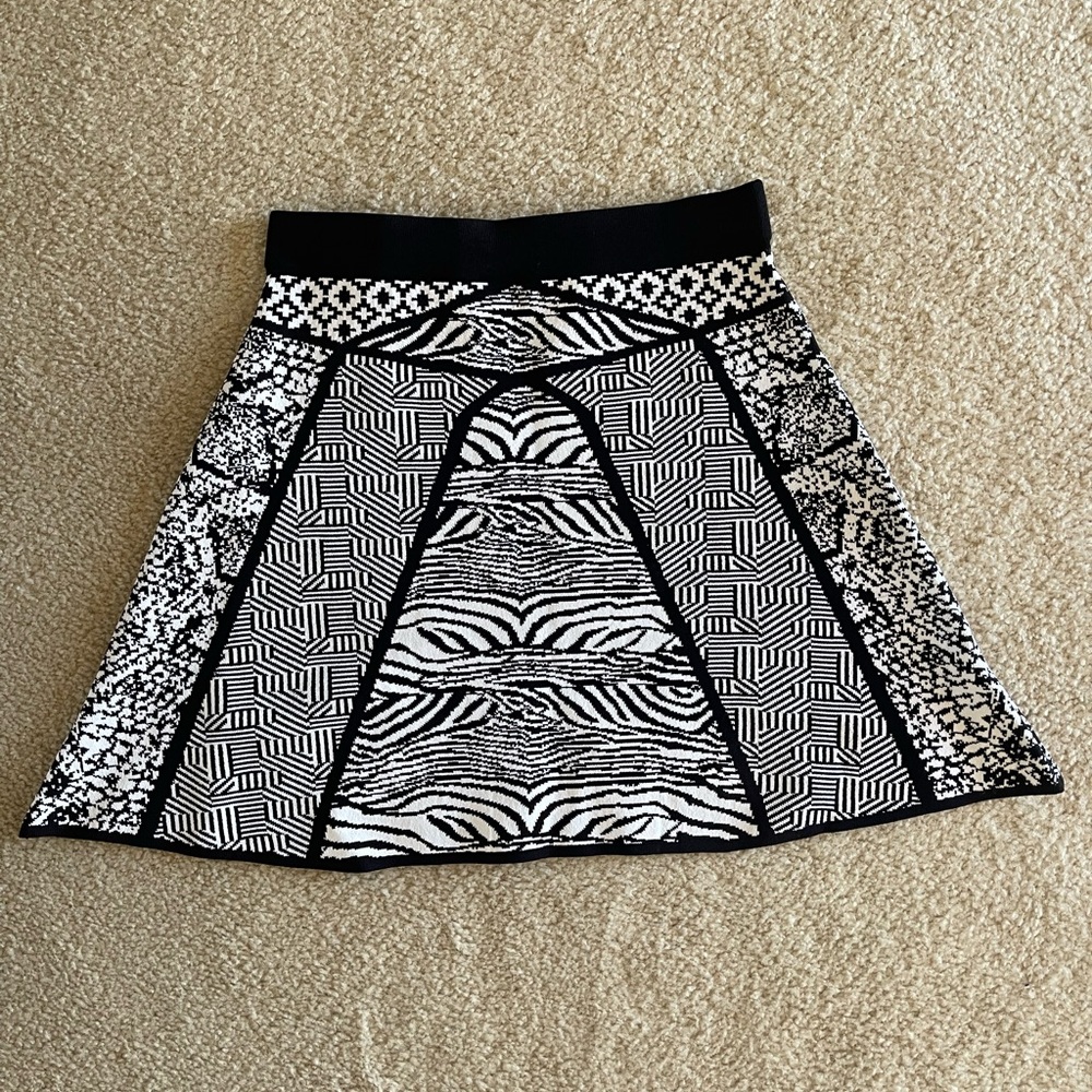 Parker Black and White Geometric A-Line Skirt